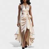 Ema - Satin-Abendkleid mit Rüschen