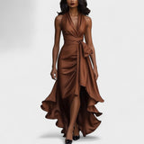 Ema - Satin-Abendkleid mit Rüschen