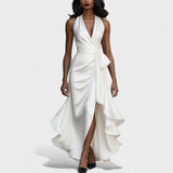 Ema - Satin-Abendkleid mit Rüschen