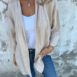 Strickjacke aus Leinen mit Rüschen