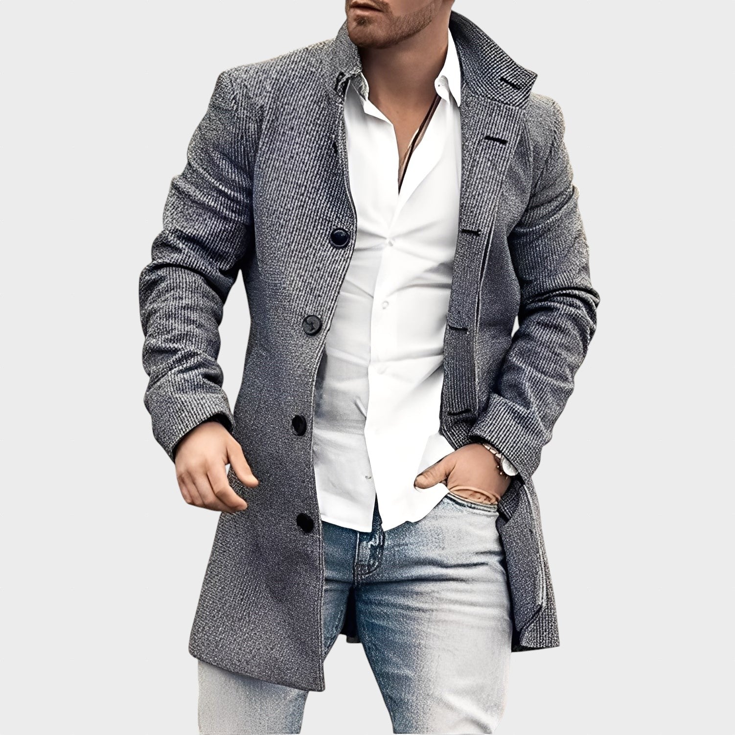 Luke - Eleganter langer Mantel aus Tweed