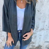 Strickjacke aus Leinen mit Rüschen