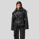 Elvira - Mantel aus Kunstfell mit Gürtel