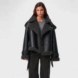 Elvira - Palton din Blană de Oaie cu Curea