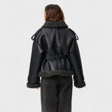 Elvira - Palton din Blană de Oaie cu Curea