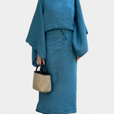Filipa - Kimono-Kleid aus Leinen und Baumwolle mit Gürtel