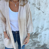 Strickjacke aus Leinen mit Rüschen