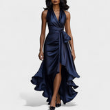 Ema - Satin-Abendkleid mit Rüschen