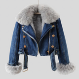 Margaux – Jeansjacke mit Kragen aus Fuchsfell
