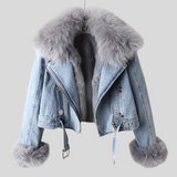 Margaux – Jeansjacke mit Kragen aus Fuchsfell