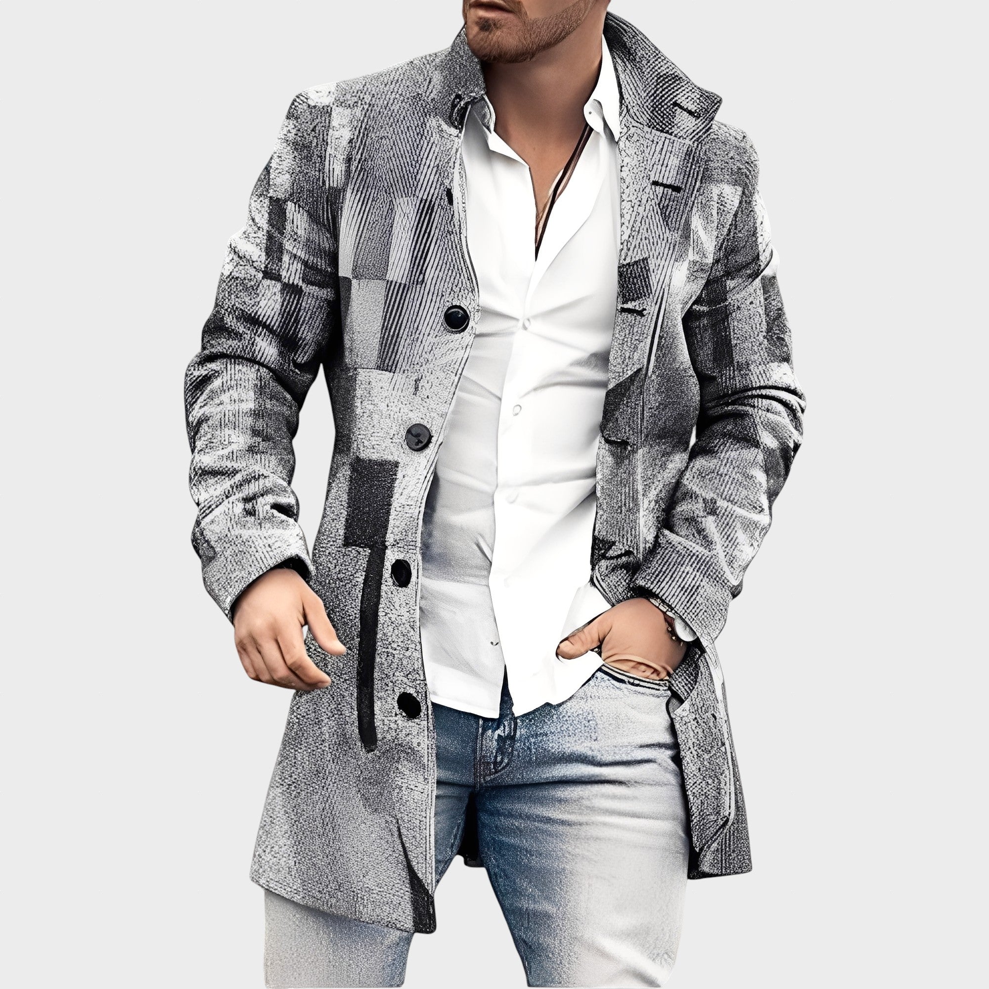 Luke - Eleganter langer Mantel aus Tweed