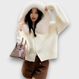 Alisanne – Jachetă din tricot cu fermoar și guler din blană artificială