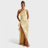Ariel - Asymmetrisches Satin-Kleid Zitrone