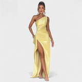 Ariel - Asymmetrisches Satin-Kleid Zitrone