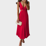 Katarina - Elegantes Kleid mit V-Ausschnitt und Plissierter Rock