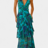 Valentina - Chiffonkleid mit V-Ausschnitt und Flatterärmeln