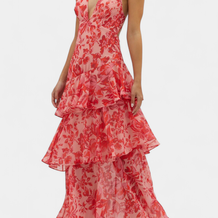 Valentina - Chiffonkleid mit V-Ausschnitt und Flatterärmeln