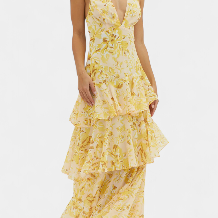 Valentina - Chiffonkleid mit V-Ausschnitt und Flatterärmeln