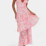 Valentina - Chiffonkleid mit V-Ausschnitt und Flatterärmeln