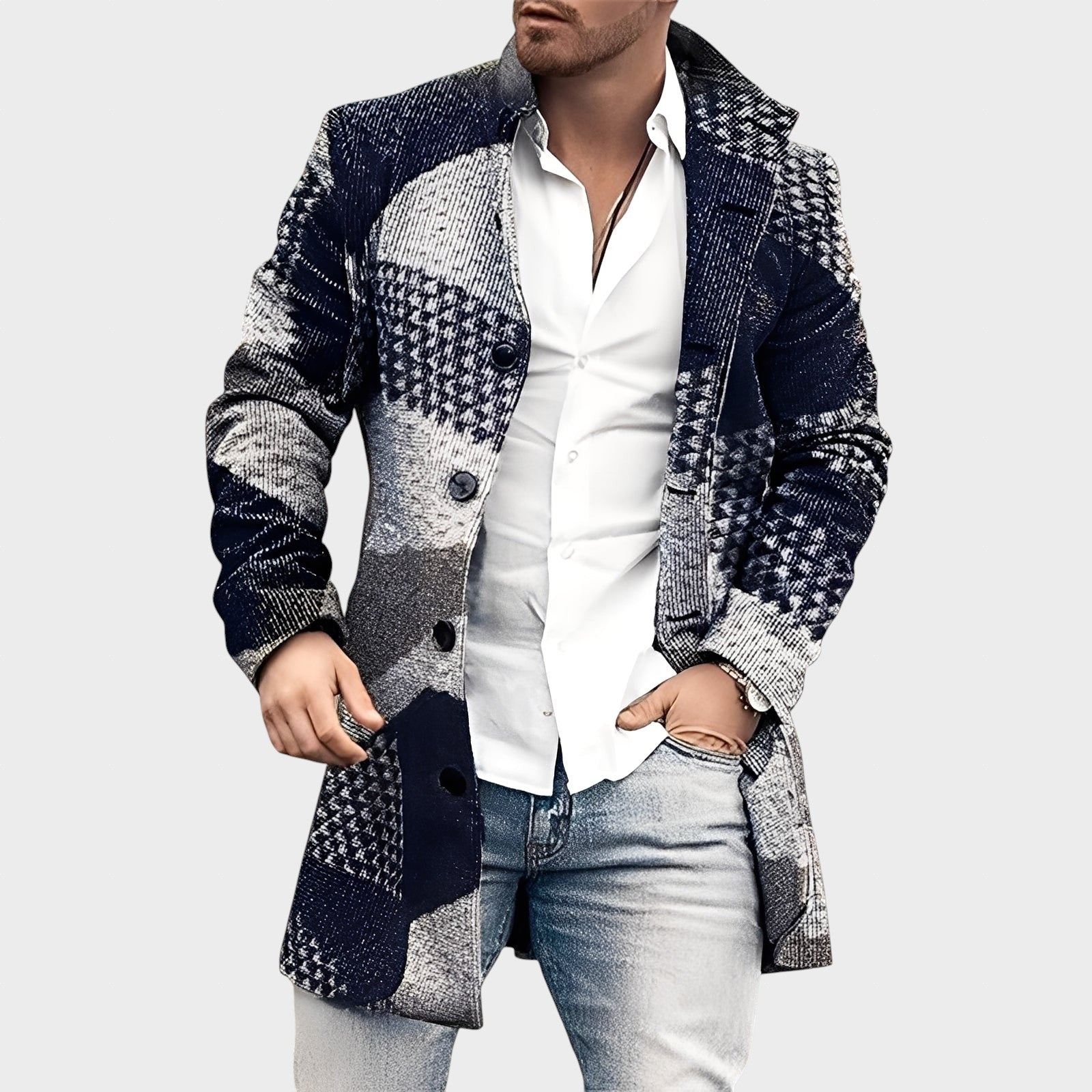 Luke - Eleganter langer Mantel aus Tweed