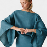 Filipa - Kimono-Kleid aus Leinen und Baumwolle mit Gürtel