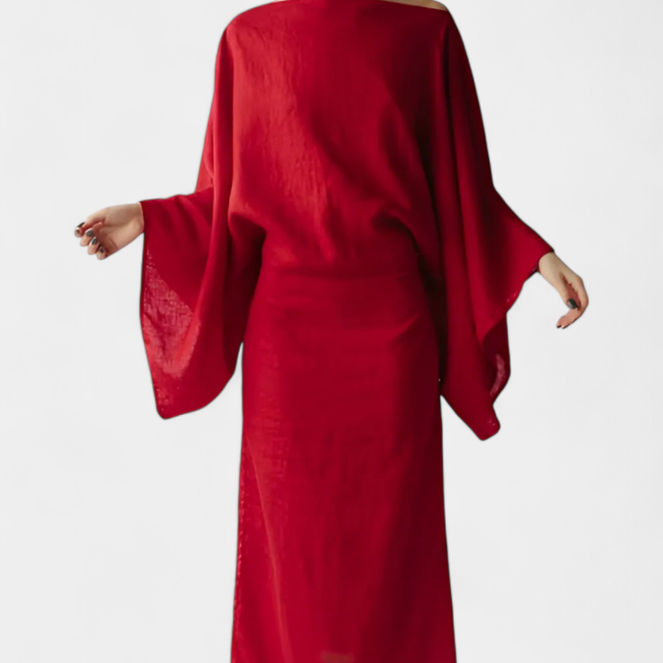 Filipa - Kimono-Kleid aus Leinen und Baumwolle mit Gürtel